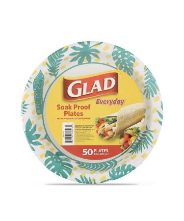 Glad Disposable Paper Plates with Palm Leaves Design, 8.5 Inch Paper Plates | Round Paper Plates for Everyday Use | Cut Proof, Soak Proof Disposable Plates from Glad, 50 Count Paper Plates 8.5 Inch - 50 Count