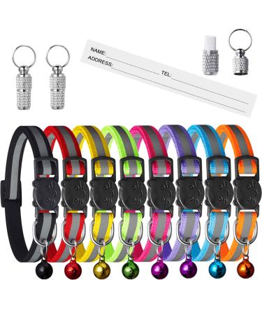 Extodry 8 pieces of reflective cat neck band with 2 pieces of name address tags set collar cat with safety lock adjustable kitten collar (6 ''-9 '') personalized pet accessories ... 15-23cm