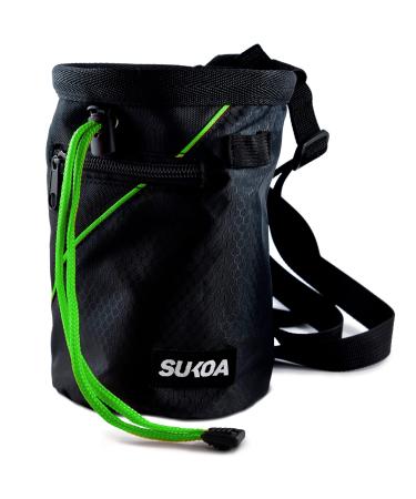Sukoa chalk bag for climbing boulder chalk bag bucket with a quick clip belt and 2 large zip pockets equipment for climbing equipment green