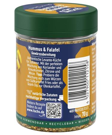 Fuchs Gourmet Orient Hummus & Falafel Spice Mix | Vegan North African Dip Seasoning | 70g Refillable Spice Preparation - Buy Online on SooperMarket.com