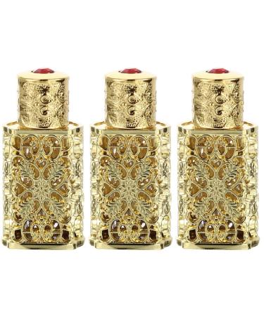 Refillable Perfume Bottle 3Pcs Gold Arabian Perfume Oilvintage Essential Oil Bottles Empty 3ml Travel Perfume Bottle Fancy Retro Style For Essential Oils Hollow Design 0.1 Ounces Goldenx3pcs