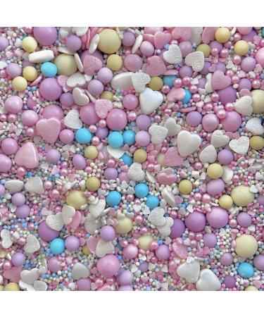 Valentines sprinkles for cakes cupcake edible toppers sprinkle mix blend pastel lilac yellow blue white pink pearls party decoration baking biscuits cake topper balls chocolate balls LOVE HEARTS