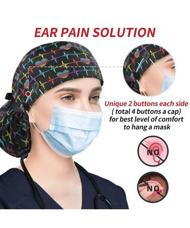 ABAMERICA Women's Surgical Scrub Cap with Ponytail Holder Personalized Nurse Hat for Long Hair | D02 Heart Beating Design - Buy Online on SooperMarket.com