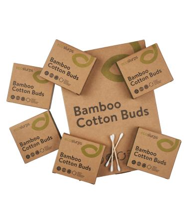 EcoSlurps 600 Bamboo Cotton Swabs - Large Family Box of Biodegradable Cotton Buds - Ecofriendly No Plastic in Each Cotton Bud Swab (6x100 Boxes)