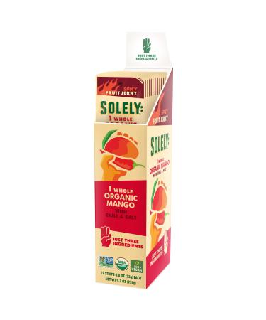 SOLELY Organic Mango with Chili & Salt Fruit Jerky, 12 Strips | Three Ingredients | Vegan | Non-GMO | Gluten-Free | No Sugar Added