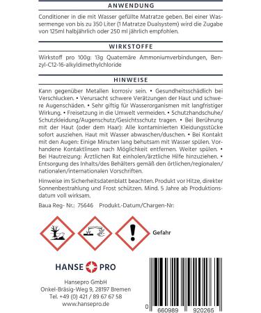 Hansse Pro Waterbed Conditioner 8 x 250 ml | Ultimate Care & Protection for All Water Beds | Clean & Maintain Your Waterbed - Buy Online on SooperMarket.com