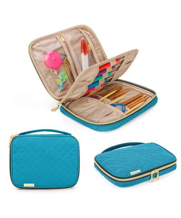 YARWO Crochet Hook Case Travel Organizer Holder for Crochet Hooks Circular Knitting Needles Knitting Needles (up to 8) and Other Supplies Teal (Bag Only Patented Design)