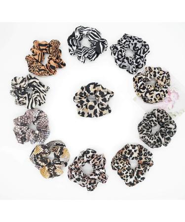 11pcs Cheetah Print Hair Scrunchies Pack for Women and Girls - Leopard Chiffon Scrunchie Holder with Elastic Hair Ties - Trendy Animal Print Hair Accessories - Buy Online on SooperMarket.com