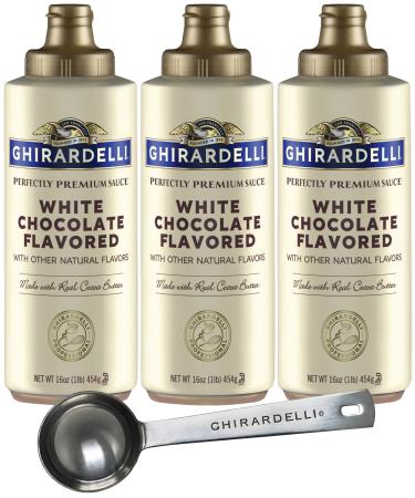 Ghirardelli White Chocolate Sauce Squeeze Bottles 16 oz (Pack of 3) with Ghirardelli Stamped Barista Spoon
