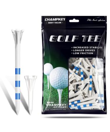 CHAMPKEY Original Plastic Golf Tees 100 Pack | 85 Driver Tees with 15 Iron/Hybrid Tees Mixed Pack | Low Friction and Resistance Golf Plastic Tees 3-1/4" White