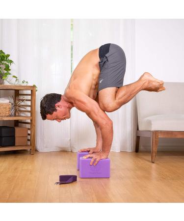 Clever Yoga 2 Pack Blocks and Strap Set - Lightweight High Density Foam Blocks (9x6x4 Inches) & 8FT Cotton Strap for Yoga Beginners - Purple - Buy Online on SooperMarket.com
