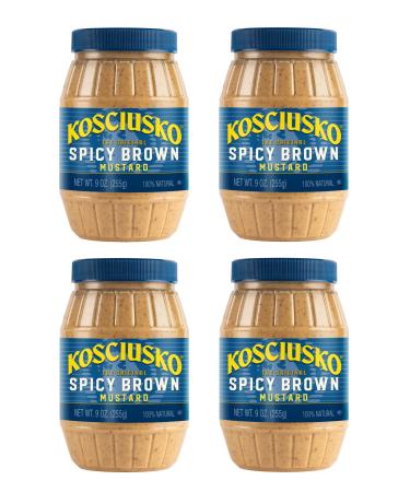 Plochman's Kosciusko The Original Spicy Brown Mustard Bold and Zesty Flavor 9 Ounce (Pack of 4) Spicy Brown Mustard 9 Ounce (Pack of 4)