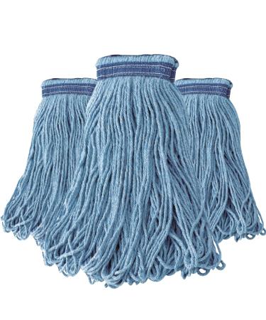 (3 Pack) Mop Head Replacement, Mop Heads Commercial Blue Cotton Looped End String, Wet Industrial Cleaning Mophead Replacements Refill, Reusable Washable Mops for Floor Cleaning Heavy Duty Mopheads