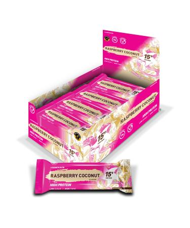 Maximuscle Protein Bars | High Fibre Low Sugar Healthy Snacks with 15g of Protein & Under 175 Calories per Serving | Raspberry Coconut 12 x 45g
