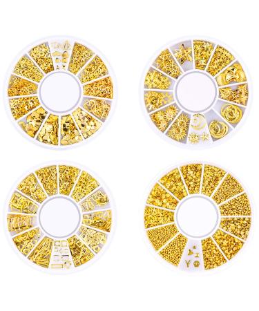 HQdeal 4 Boxes Nail Art Studs 3D Nail Art Decorations Nail Art Jewels Nail Art Beads Metal Gold Star Moon Sun Heart Nail Art Accessories for DIY Nail Deco 800 pcs