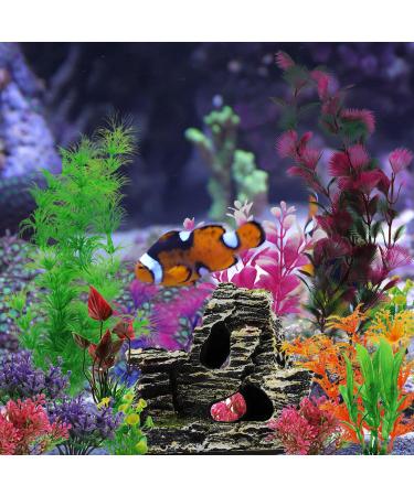 QUOZUO 25-Piece Aquarium Plants Decoration Set | Colorful Artificial Plants & Resin Cave Fish Tank Ornaments - Enhance Your Aquarium Today! - Buy Online on SooperMarket.com