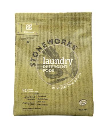 Grab Green Stoneworks Laundry Detergent Pods, 50 Count, Olive Leaf Scent, Plant And Mineral Based, Cleans Deeply, Eliminates Odors, Fights Stains, Softens Naturally, Packaging May Vary Olive Leaf 50 Count (Pack of 1)