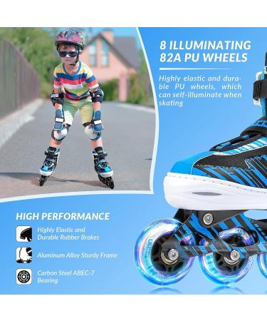 ECOO Adjustable Inline Skates with Light-up Wheels for Kids (Ages 4-12) - Blue - Large-Youth (3-6 US) | Beginner Roller Blades for Boys and Girls - Indoor and Outdoor Use - Buy Online on SooperMarket.com