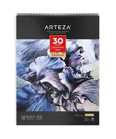 Arteza Spiral Bound Drawing Pad, Heavyweight Paper with Micro-Perforation, 18 X 24 Inches, 75 lb/120gsm, 30 Sheets 1 pack