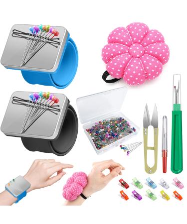 ICNOW 216 PCS Sewing Pin Cushion Kit  Needle Cushion  2 Magnetic Wrist Pincushion with 200 Straight Sewing Pins  10 Sewing Clips  2 Seam Rippers and 1 Sewing Scissor  Sewing Products for DIY