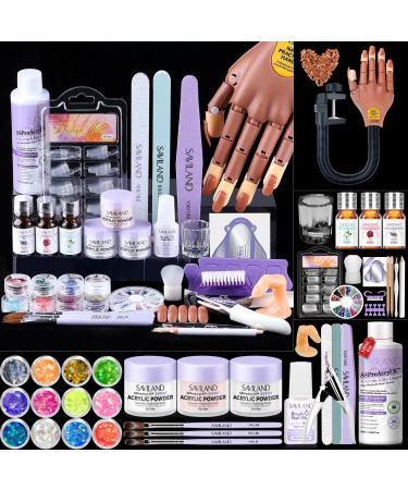 SAVILAND Acrylic Nail Kit for Practice: Premium Nails Kit Acrylic Set with Nail Practice Hand Training Mat Acrylic Powder Liquid Brush for Beginner Practice Extension Carving Home