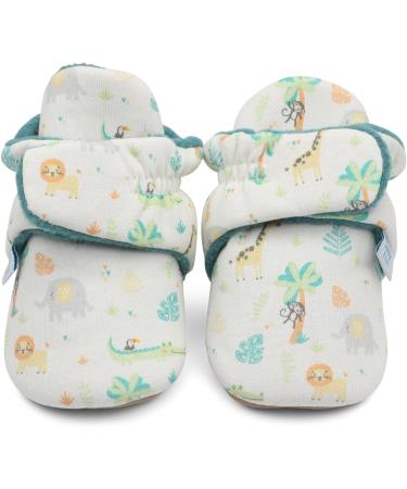 Dotty Fish Cotton Baby Booties with Suede Sole - Teal Fleece Safari Animals, 0-6 Months - Buy Online on SooperMarket.com
