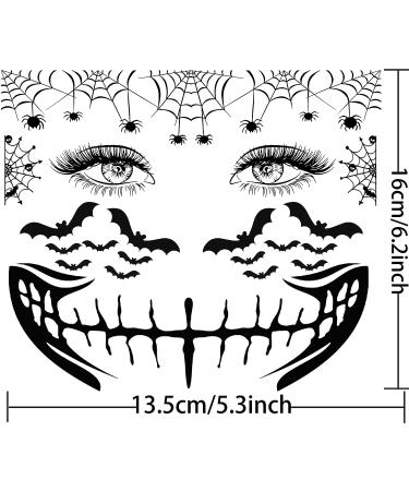 Scary Halloween Face Temporary Tattoos - 4 Sheets for Women, Men, Kids, and Adults | 3D Witch, Zombie Makeup Kit | Dia de los Muertos Face Tattoos with Spider Web, Bat, and Scar Designs - Buy Online on SooperMarket.com