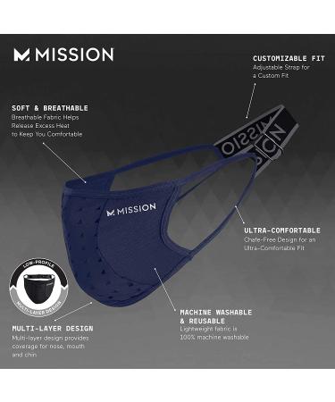 MISSION Sport Mask - Adjustable Strap for Custom Fit | Breathable & Reusable Face Cover in Navy Blue - Buy Online on SooperMarket.com