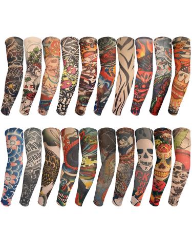 ChurlChurl 20PCS Tattoo Sleeves for Men and Women  Temporary Tattoo Arm Sunscreen Sleeves for Men Teens Kids Slip on Tattoo Arm Sleeves Kit