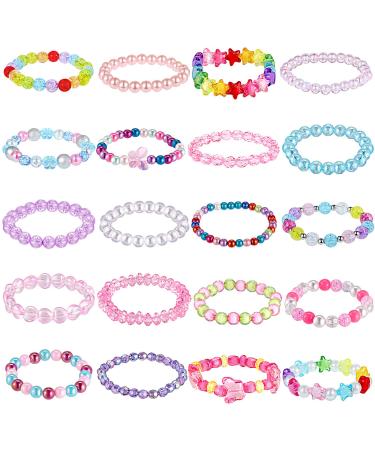 Hicarer 20 Pieces Girl Beaded Bracelets Cute Rainbow Bead Bracelets Colorful Bracelets Princess Bracelets Stretchy Bead Bracelets for Prince Birthday Present (Elegant Style)
