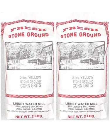 Linney's Water Mill Fresh Stone Ground Yellow Corn Grits 2-2 Lb. Bags Gluten-Free, No Preservatives Since 1936 (2)