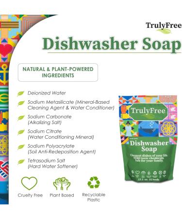 Truly Free Auto Dishwasher Soap 12.5oz - Natural Concentrated Dishwasher Detergent Hard Water Stain Remover No Harmful Ingredients - Sparkling Clean Dishes - Buy Online on SooperMarket.com
