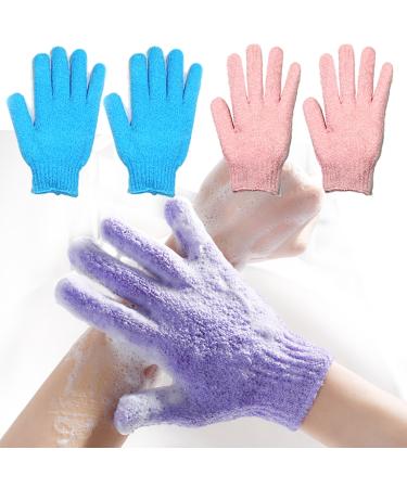 Exfoliating Bath Loofah Gloves Body Scrub Wash Mitts Skin Massage Sponge Towel Deep Cleansing Dead Skin Brush Scrub Luxury Spa Heavy with Lanyard Scrubber 2 Pair (Blue&Pink)