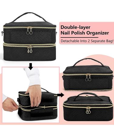 Detachable 2-Layer Nail Polish Organizer | Holds 42 Bottles | Gel Polish Storage & Manicure Tool Holder | Large Makeup & Cosmetic Bag with Dividers | Black - Buy Online on SooperMarket.com