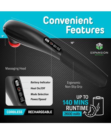 Handheld Back Massager with Heat - Cordless Electric Percussion Full Body Massager - Buy Online on SooperMarket.com