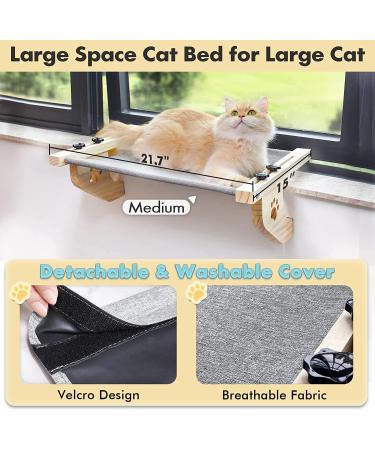 AMOSIJOY Cat Window Perch Hammock for Large Cats - Sturdy Wood & Metal Frame - Easy to Assemble Cat Bed for Windowsill, Bedside, Drawer, Cabinet - 21.7x15x6.9 - Buy Online on SooperMarket.com