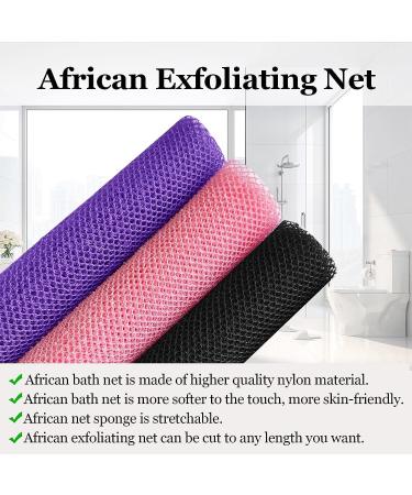 African Exfoliating Net Sponge Set - 31.5 Inch Loofah Body Scrubber for Shower - Women Men Skin Smoother - Daily Use (Pink Black Purple) - Buy Online on SooperMarket.com