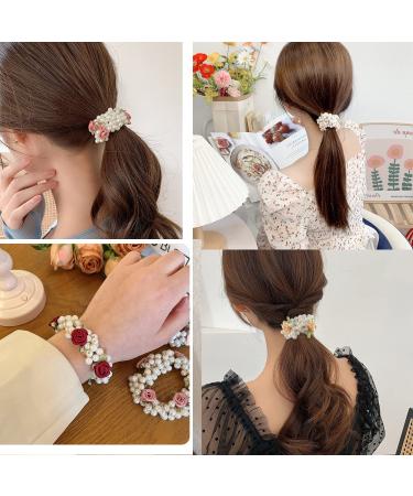 DORIS&JACKY Crystal Hair Tie Ponytail Holder with Rhinestone Beads - Handmade Hair Accessories for Women & Girls (3-flower with pearl 4 pcs) - Buy Online on SooperMarket.com