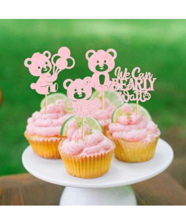 24PCS We Can Bearly Wait Cupcake Toppers Sparkling Balloon Bear Cupcake Toppers Little Bear Theme Baby Shower Decorative Supplies Gender Revealing Theme Children's Birthday Party Supplies Pink Pink3 - Buy Online on SooperMarket.com