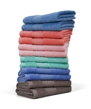 Cleanbear Wash Cloths 12 Pack for Body and Face, Bulk Wash Cloth with Assorted Colors Soft Washcloths 13 by 13 Inches (12 Pieces 6 Colors) Rust, Baby Pink, Brown, Blue Grey, Lavender,greengage