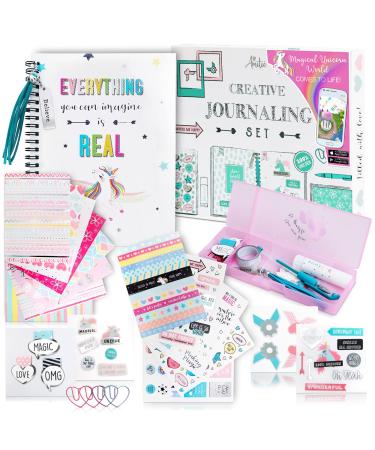 DIY Unicorn Journaling Set/Scrapbook Kit for Girls - Includes Scrapbooking Supplies Plus Augmented Reality Experience (STEM Toys) Use As Kids Planner, Organizer, Diary & Craft Kits