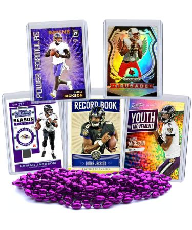 Lamar Jackson Football Card Bundle, Set of 5 Assorted Baltimore Ravens and Louisville Cardinals Mint Football Cards Gift Set of Heisman MVP Quarterback Lamar Jackson, Protected by Sleeve and Toploader