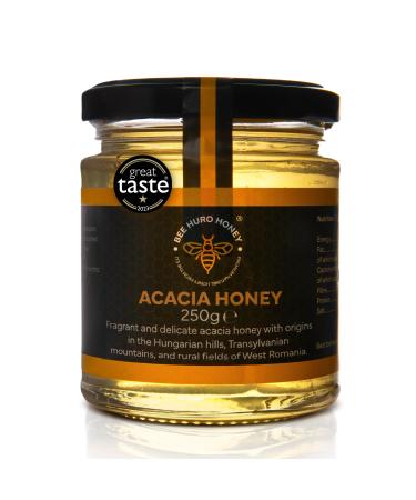 Bee HURO Honey Raw Acacia Honey - 100% Pure Honey Raw Unpasteurized with No Added Sugar or Preservatives - 250g