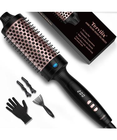 Terviiix 45mm Hot Brush Double MCH Ceramic Thermal Brush Tourmaline Ionic 2 in 1 Heated Hair Curling Wand Brush Digital Display 5 Temperatures Curling Iron Dual Voltage for Long Hair 45mm Black