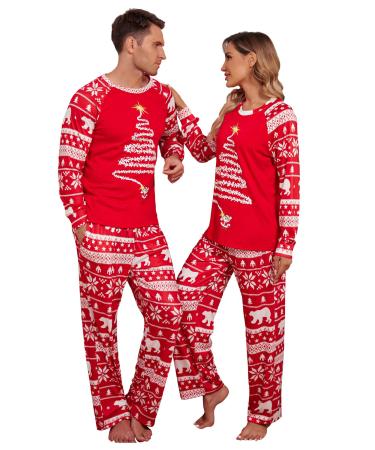 Ekouaer Christmas Matching Family Pajamas Sets Sleepwear Nightwear for Mens Womens Adults Kids Dad S Red
