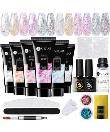 Ur Sugar polygel nail set polygel set colors glitter nail extension builder gel kit 6 colors extension gel nails tube set with base top coat slip solution builder manicure set diy at home