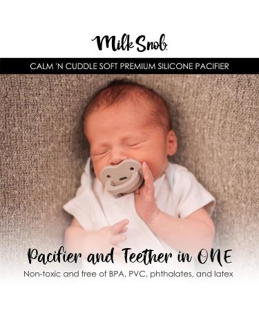 Milk Snob Calm n Cuddle Silicone Pacifier 6-18 Months | BPA Free Teether & Soother for Baby Girl and Boy | Stage 2 Gray Linen - Ideal Baby Registry & Shower Gift - Buy Online on SooperMarket.com