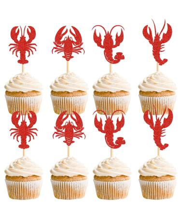 Cyodoos 24Pcs Crawfish Cupcake Toppers Lobster Cupcake Food Picks Bridal Shower Sea Animal Theme Baby Shower Kids Birthday Party Cake Decorations Supplies Crawfish2