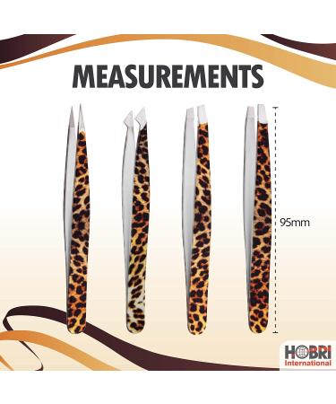 Professional Stainless Steel Eyebrow Tweezers Set - 4 Pieces with Travel Case | Leopard Style - Beauty and Personal Care Tool - Buy Online on SooperMarket.com