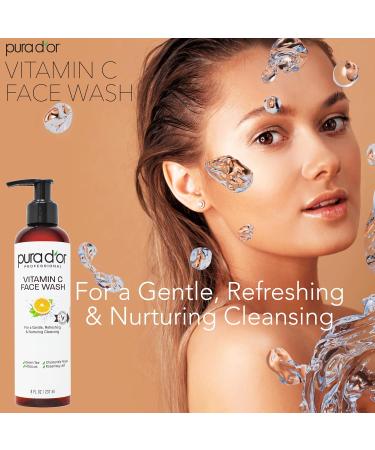 PURA D OR Vitamin C Face Wash 8 Oz | Antioxidant Rich Brightening Cleanser | Hydrating & Gentle | Sulfate & Paraben Free | For All Skin Types - Buy Online on SooperMarket.com